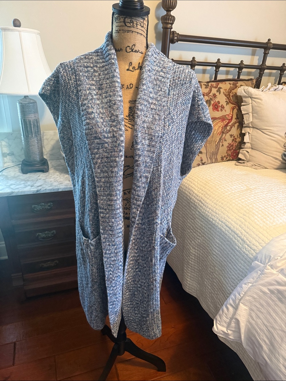 CAbi Blue Open-Front Knit Cardigan Vest